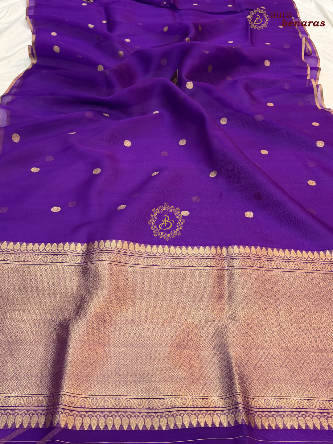Purple Kora Silk Banarasi Saree – Kadhwa Butis in Zari
