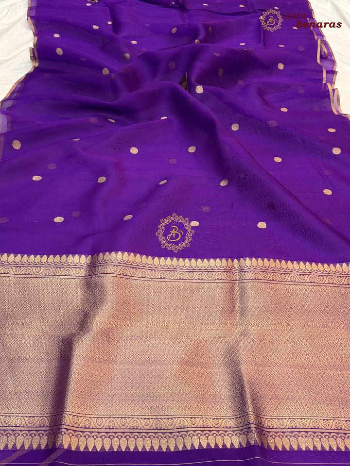 Purple Kora Silk Banarasi Saree – Kadhwa Butis in Zari