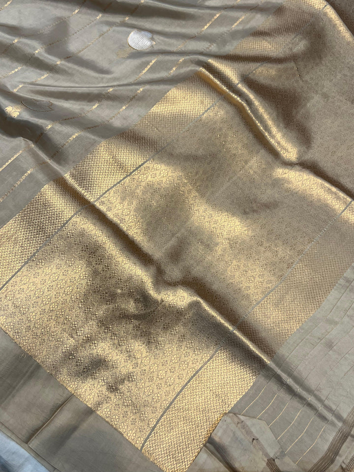 Smoke Grey Pure Banarasi Handloom Silk Saree - Aura Benaras