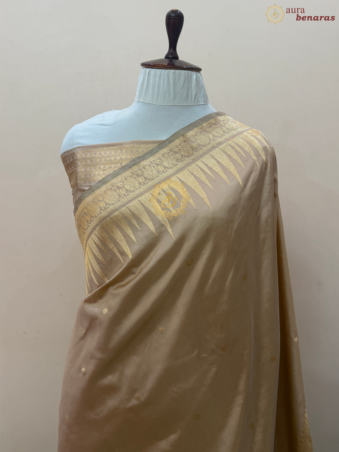 Beige Pure Katan Silk Handloom Banarasi Saree