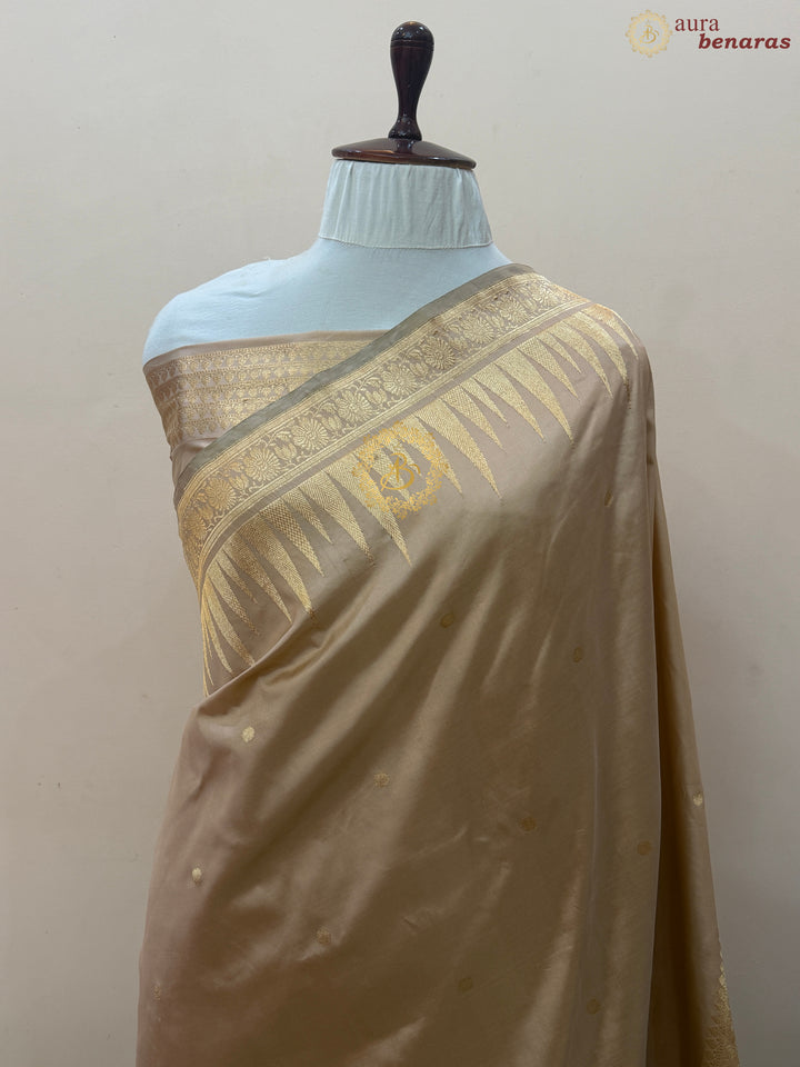 Beige Pure Katan Silk Handloom Banarasi Saree