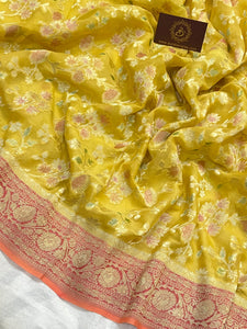 Pastel Yellow Rangkaat Banarasi Khaddi Georgette Saree - Aura Benaras
