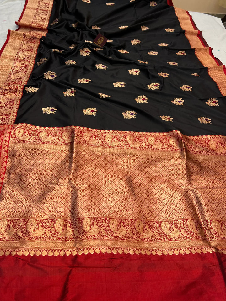 Black Pure Katan Silk Handloom Banarasi Saree