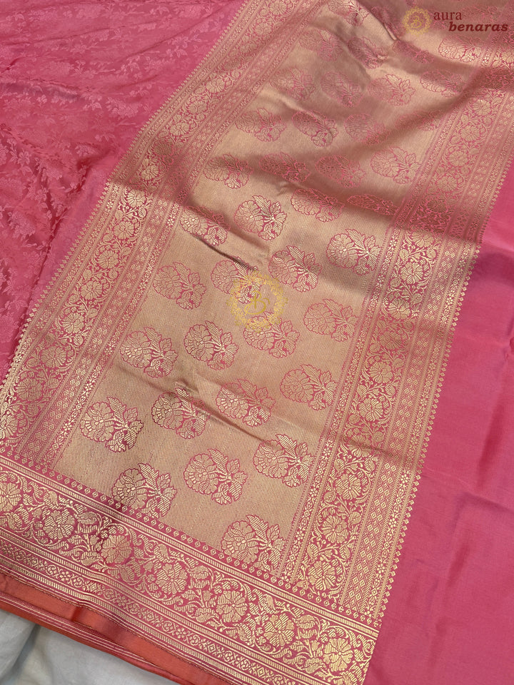 Pastel Pink Pure Katan Satin Silk Banarasi Handloom Saree with Tanchui Weave