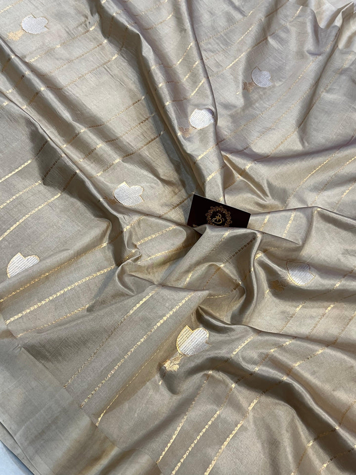 Smoke Grey Pure Banarasi Handloom Silk Saree - Aura Benaras