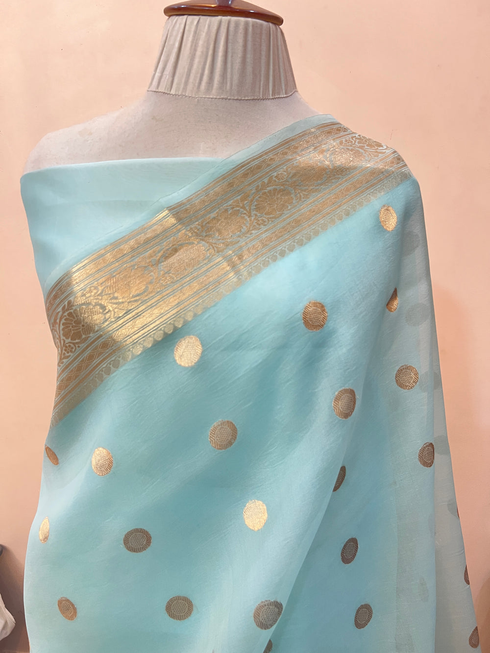 Teal Blue Banarasi Handloom Kora Silk Saree