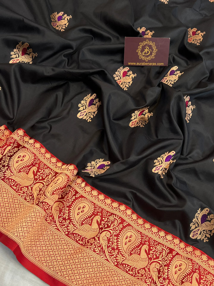Black Pure Katan Silk Handloom Banarasi Saree