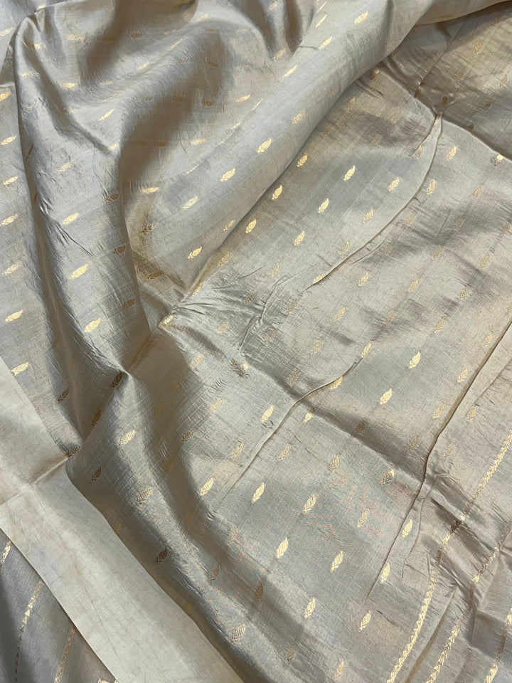 Smoke Grey Pure Banarasi Handloom Silk Saree - Aura Benaras