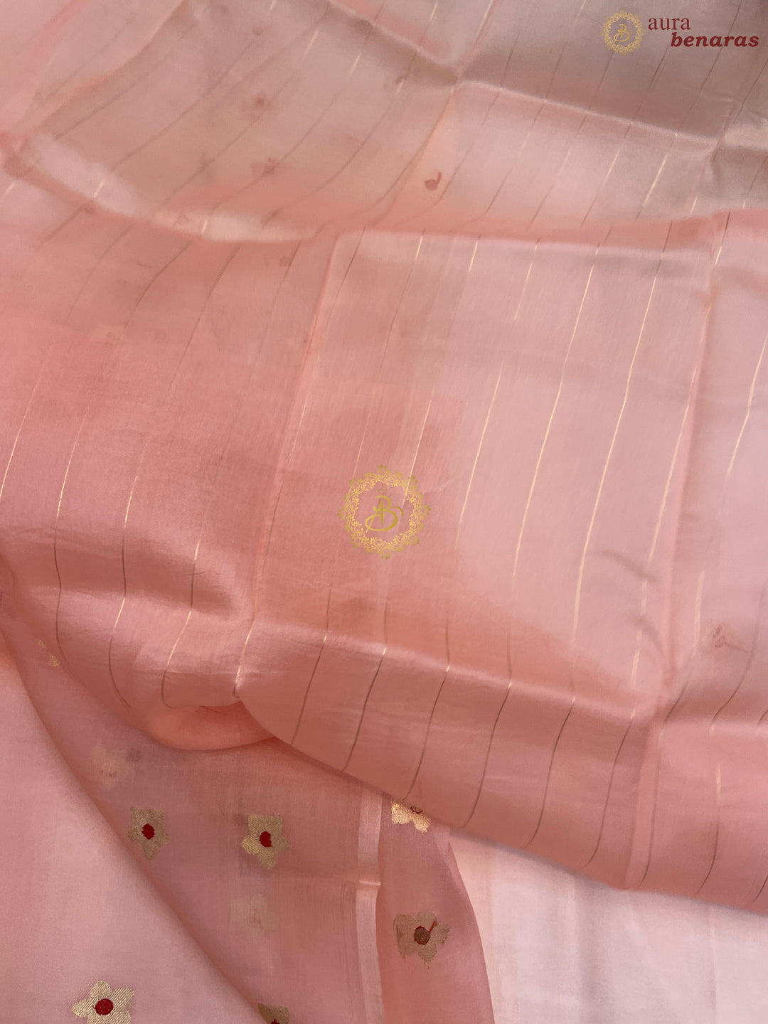 Cream and Pastel Peach Shaded Pure Kora Silk Handloom Banarasi Saree