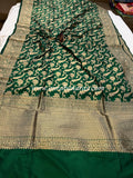 Bottle Green Pure Banarasi Handloom Katan Silk Saree - Aura Benaras