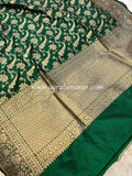 Bottle Green Pure Banarasi Handloom Katan Silk Saree - Aura Benaras