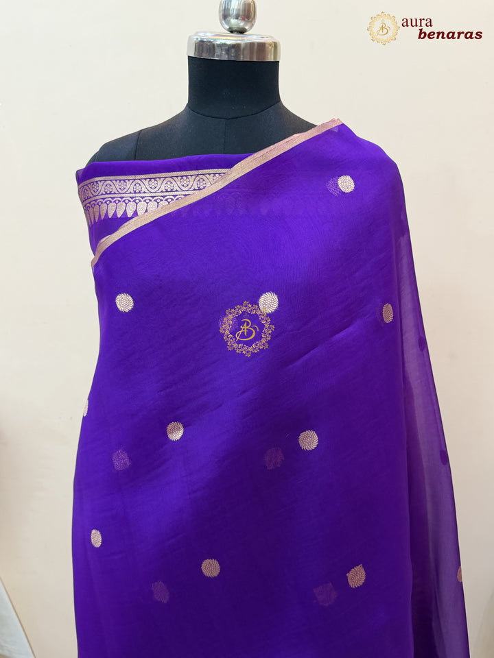Purple Pure Kora silk Handloom Banarasi Saree