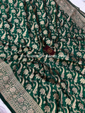 Bottle Green Pure Banarasi Handloom Katan Silk Saree - Aura Benaras