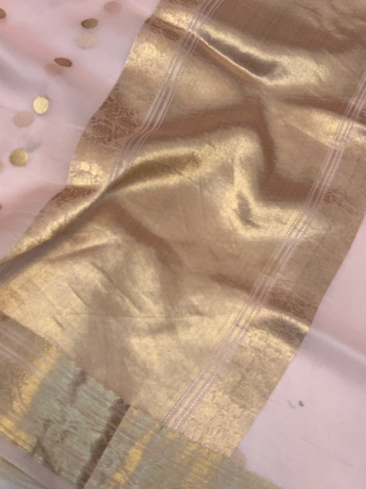 Pastel Peach Banarasi Handloom Kora Silk Saree