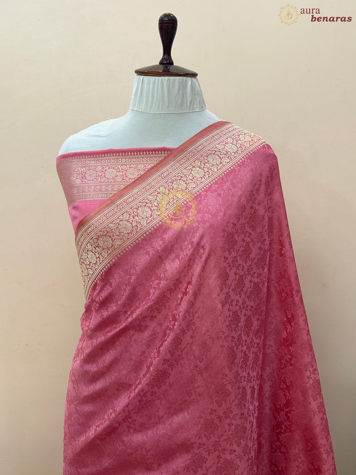 Pastel Pink Pure Katan Satin Silk Banarasi Handloom Saree with Tanchui Weave