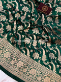 Bottle Green Pure Banarasi Handloom Katan Silk Saree - Aura Benaras