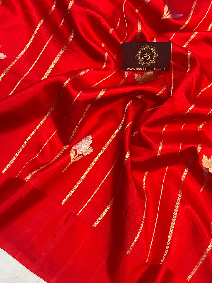 Red Pure Banarasi Handloom Silk Saree - Aura Benaras