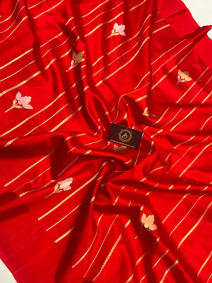Red Pure Banarasi Handloom Silk Saree - Aura Benaras