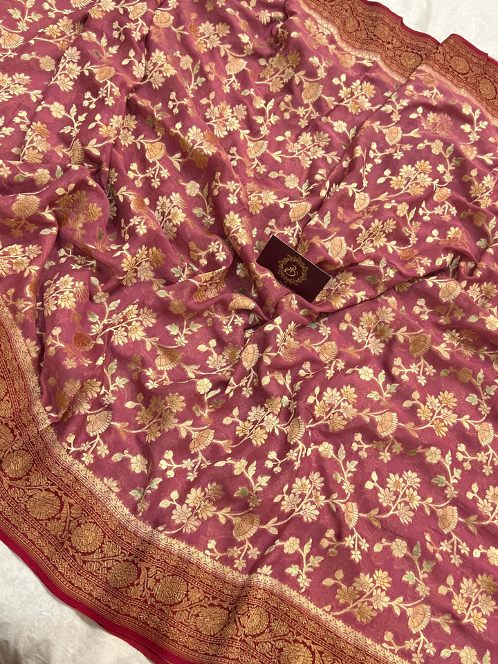 Onion Rangkaat Banarasi Khaddi Georgette Saree - Aura Benaras