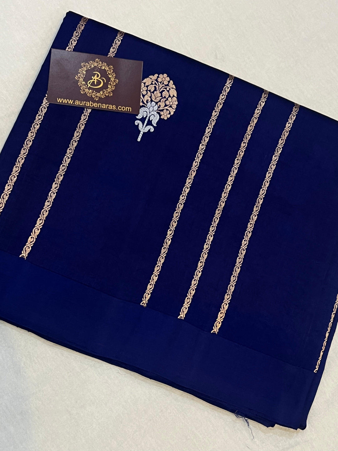 Navy Blue Pure Banarasi Handloom Silk Saree - Aura Benaras