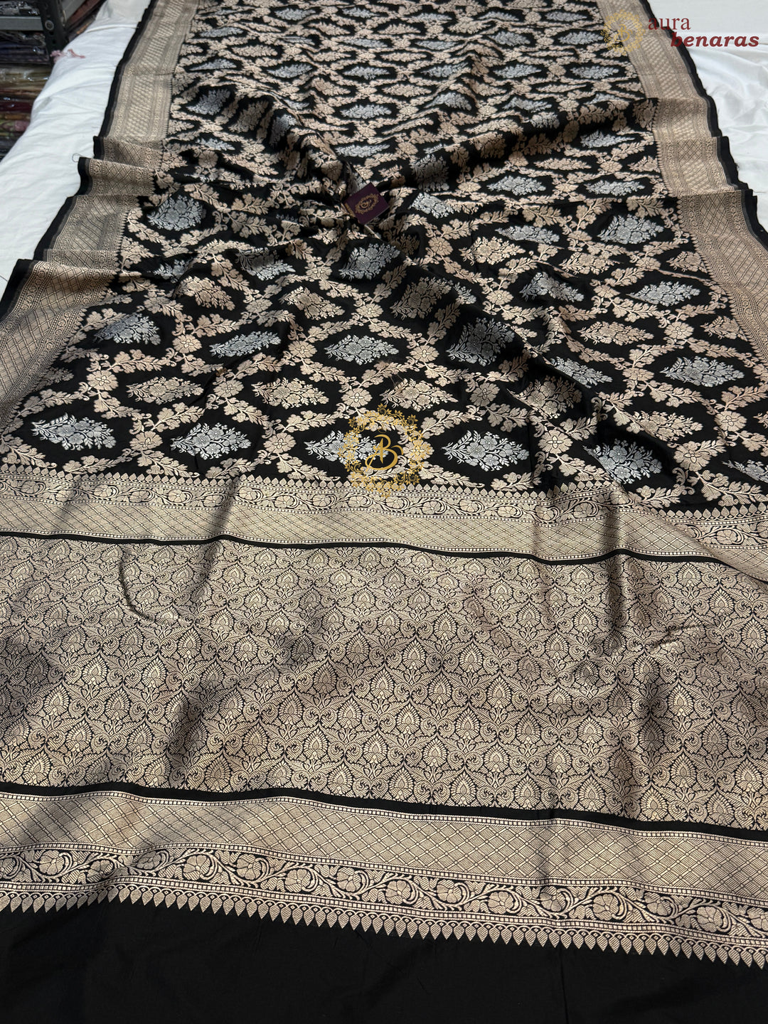 Black Pure Katan silk Handloom Banarasi Saree