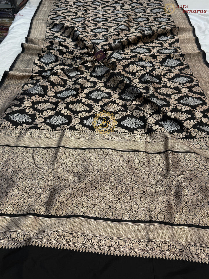 Black Pure Katan silk Handloom Banarasi Saree