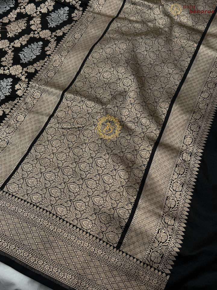 Black Pure Katan silk Handloom Banarasi Saree