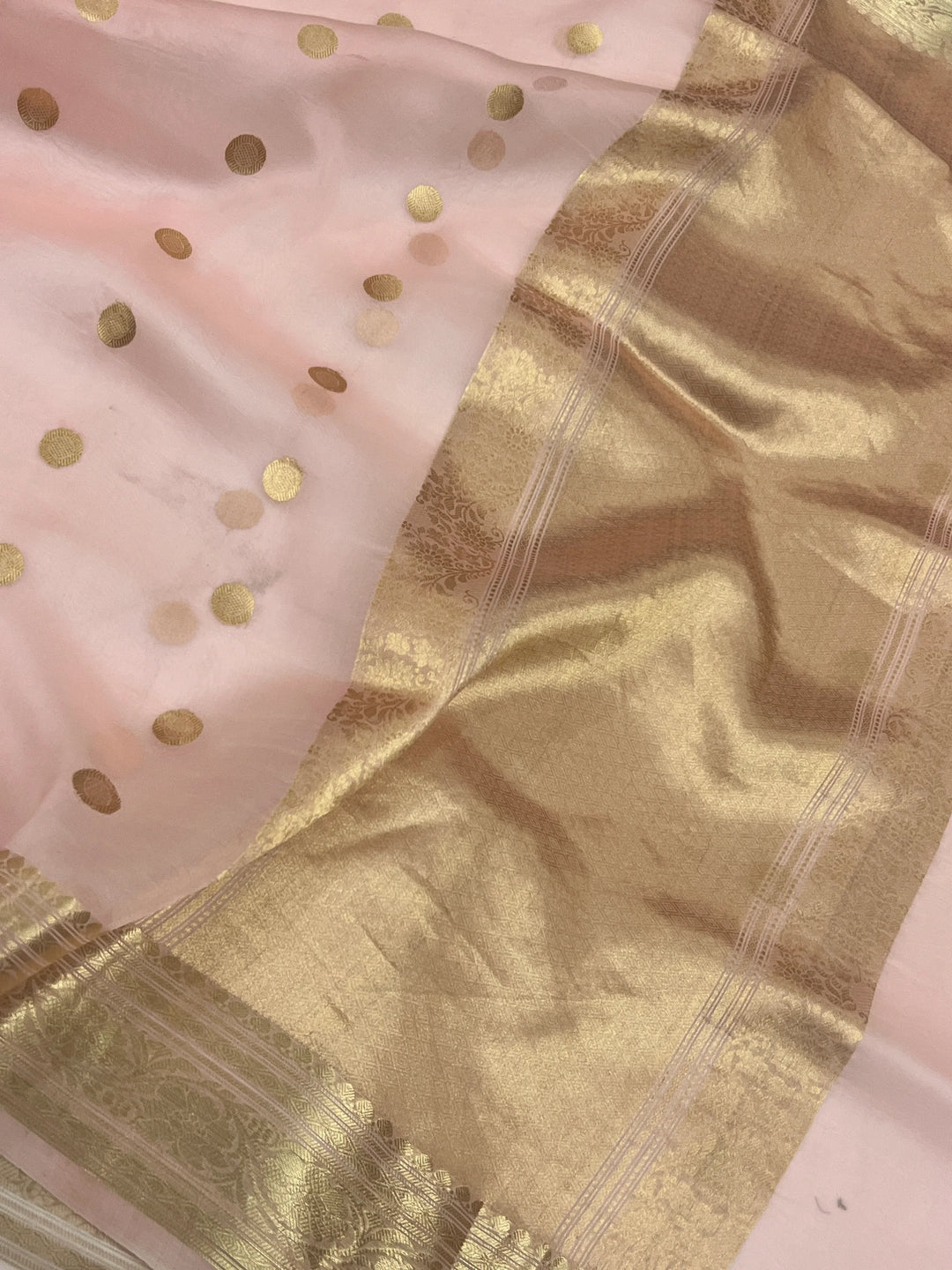 Pastel Peach Banarasi Handloom Kora Silk Saree