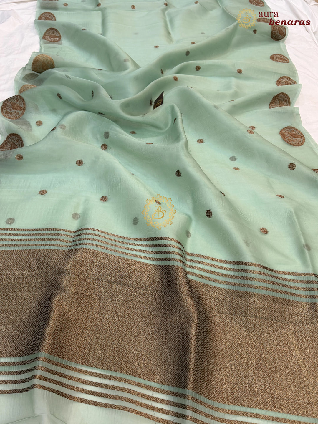 Sage Green Pure Kora Silk Handloom Banarasi Saree