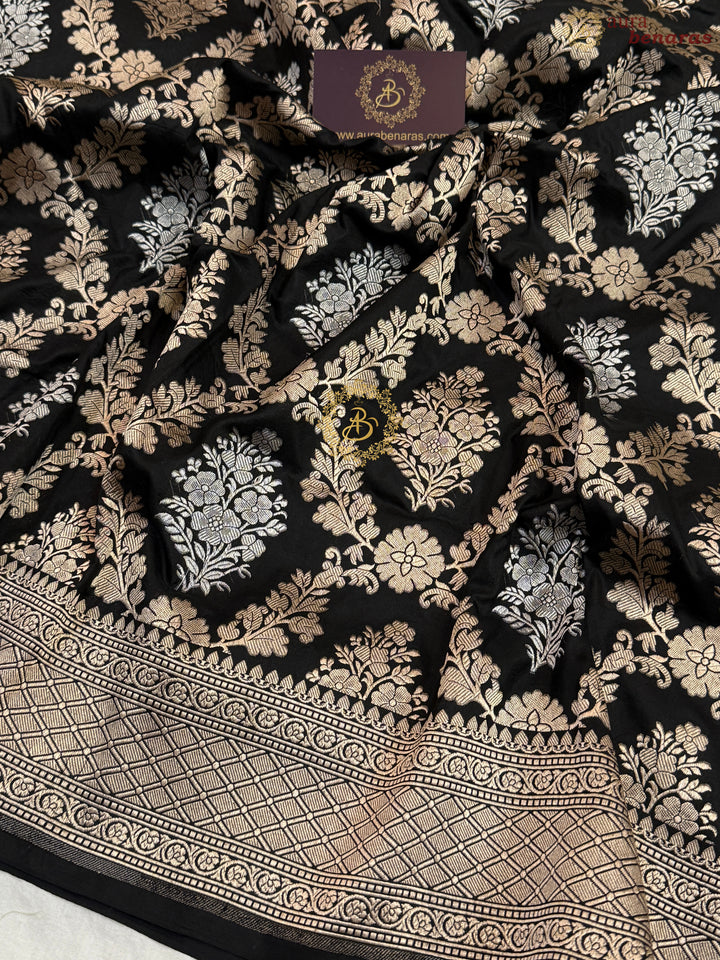 Black Pure Katan silk Handloom Banarasi Saree