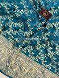 Peacock Blue Pure Banarasi Handloom Katan Silk Saree - Aura Benaras