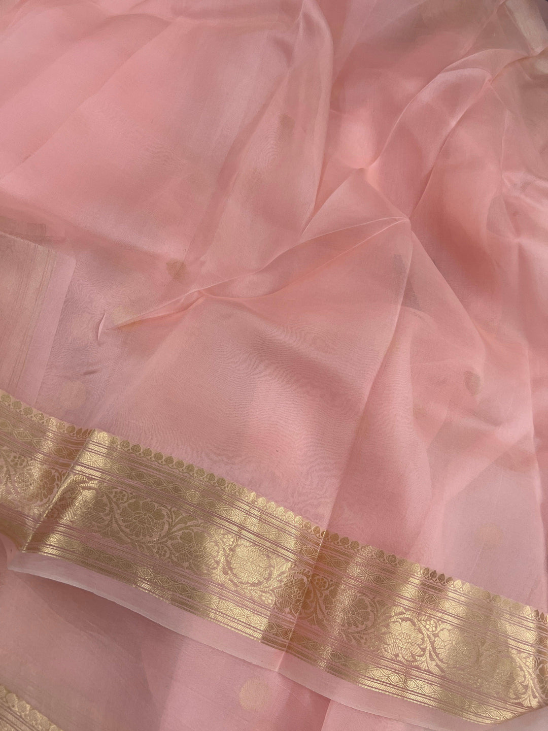 Pastel Peach Banarasi Handloom Kora Silk Saree