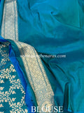 Peacock Blue Pure Banarasi Handloom Katan Silk Saree - Aura Benaras