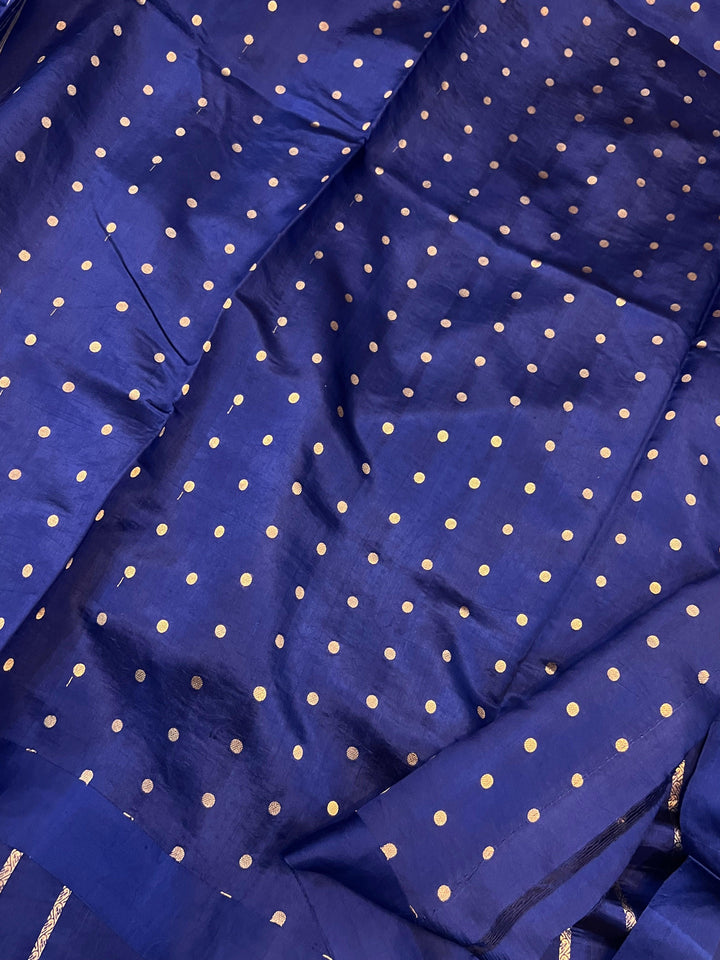 Navy Blue Pure Banarasi Handloom Silk Saree - Aura Benaras