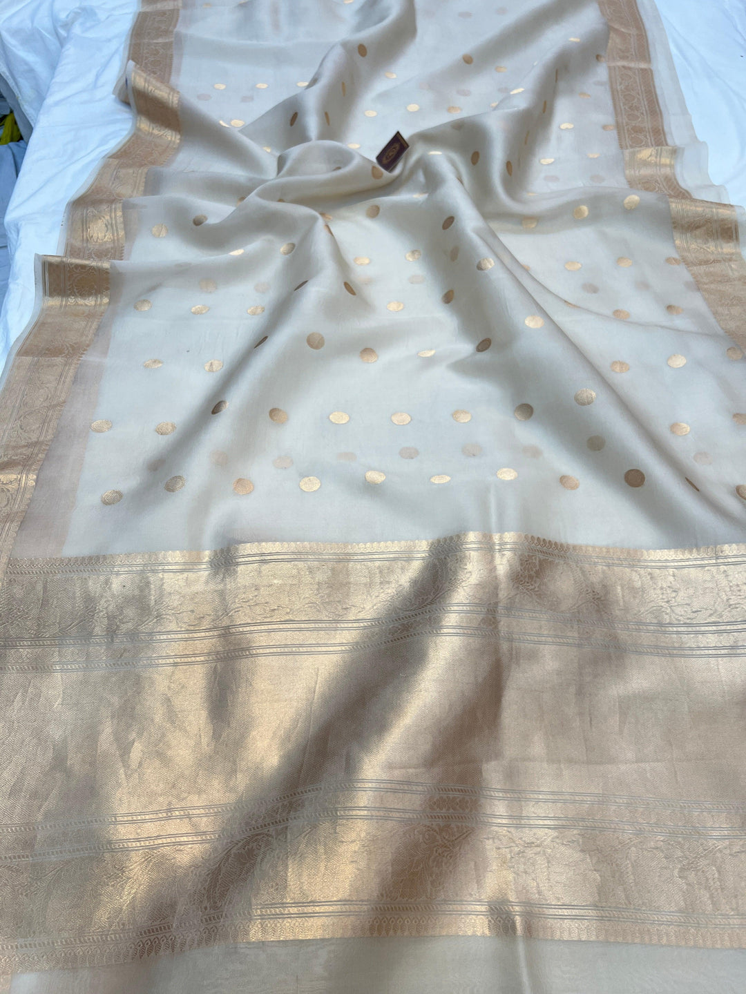 Ash Grey Banarasi Handloom Kora Silk Saree