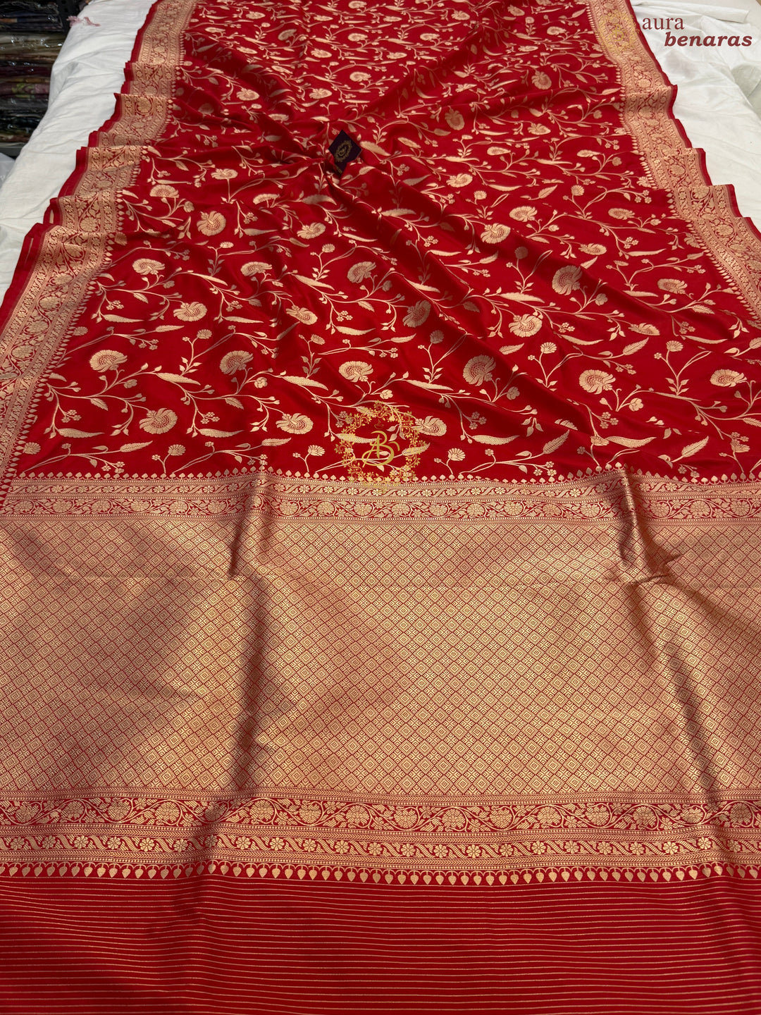 Red Pure Katan silk Handloom Banarasi Saree
