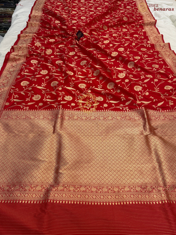 Red Pure Katan silk Handloom Banarasi Saree
