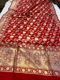 Red Pure Banarasi Handloom Katan Silk Saree - Aura Benaras