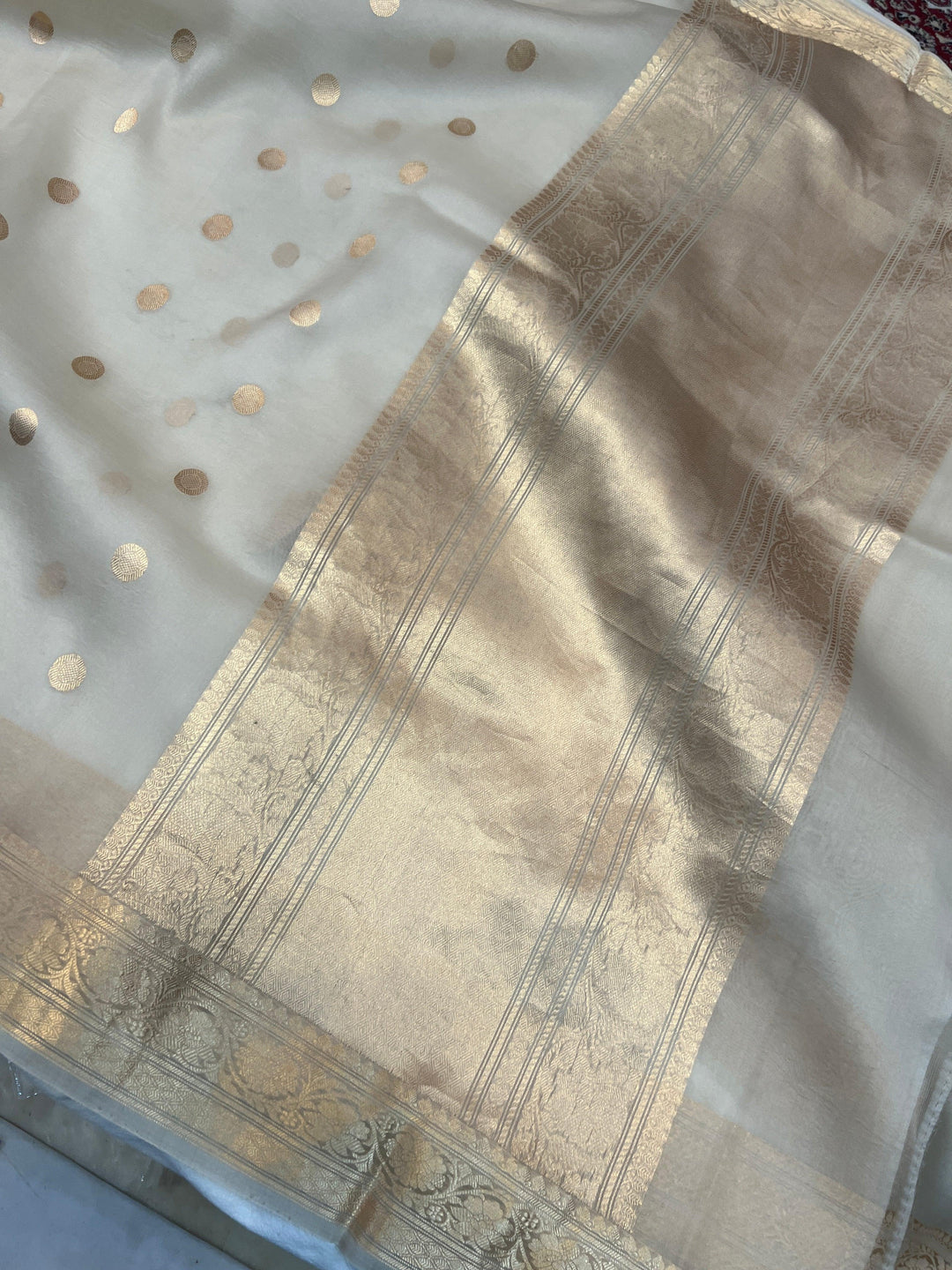Ash Grey Banarasi Handloom Kora Silk Saree