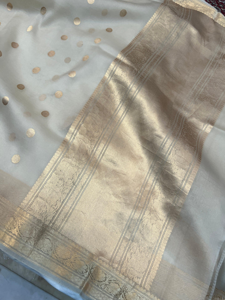Ash Grey Banarasi Handloom Kora Silk Saree