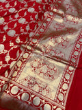 Red Pure Banarasi Handloom Katan Silk Saree - Aura Benaras