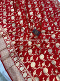 Red Pure Banarasi Handloom Katan Silk Saree - Aura Benaras