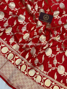 Red Pure Banarasi Handloom Katan Silk Saree - Aura Benaras