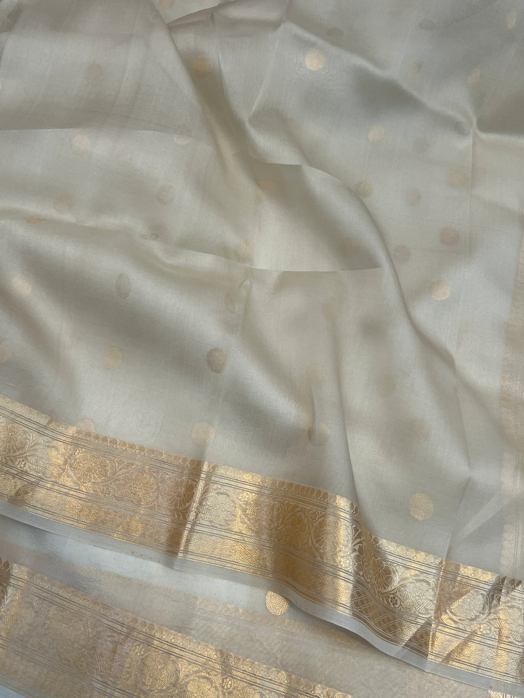 Ash Grey Banarasi Handloom Kora Silk Saree