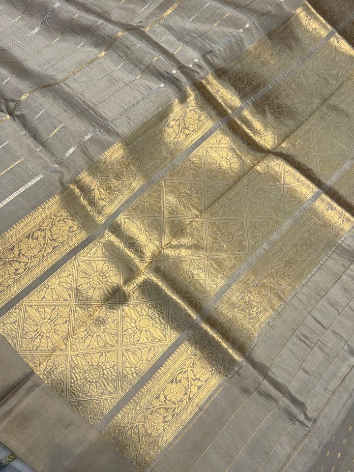 Smoke Grey Pure Banarasi Handloom Silk Saree - Aura Benaras