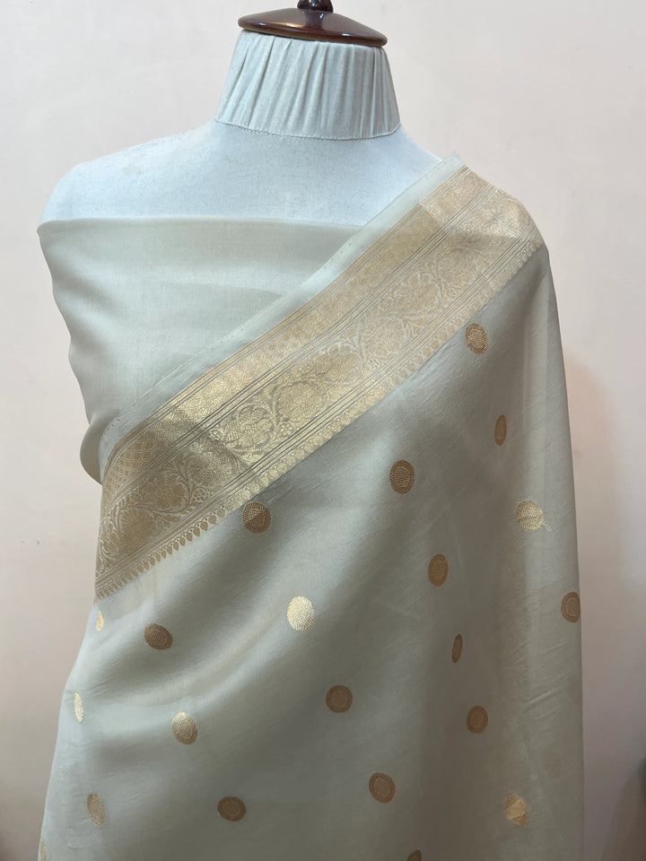 Ash Grey Banarasi Handloom Kora Silk Saree