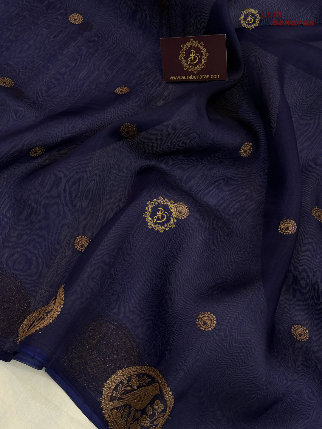 Navy Blue Pure Kora Silk Handloom Banarasi Saree