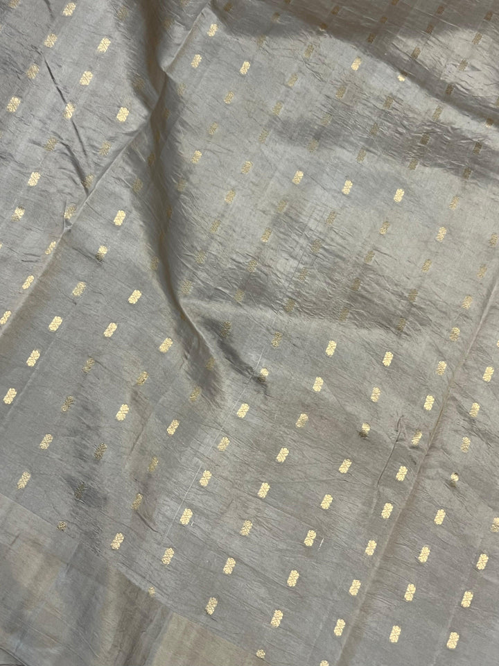 Smoke Grey Pure Banarasi Handloom Silk Saree - Aura Benaras