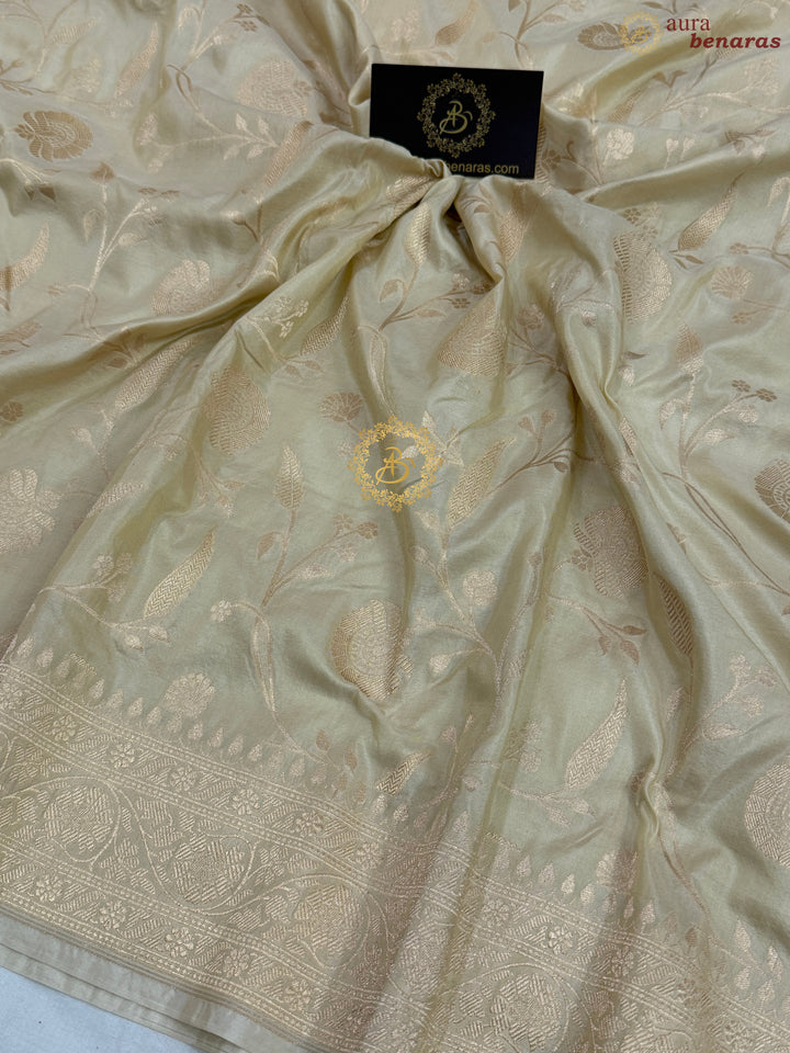 Cream Pure Katan silk Handloom Banarasi Saree