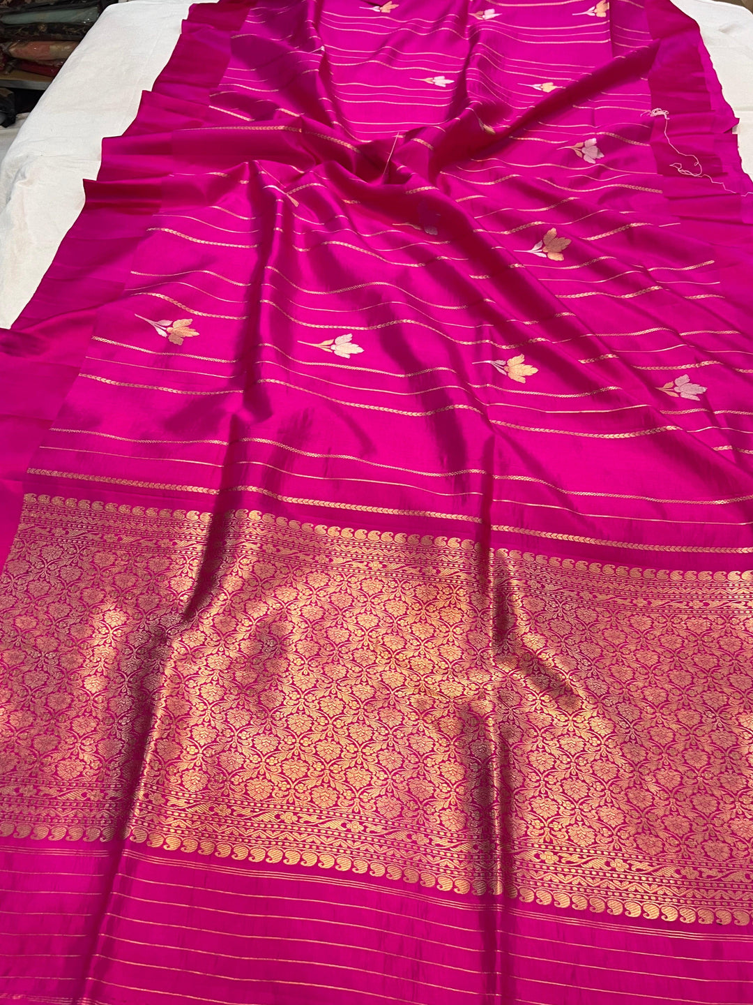 Rani Pink Pure Banarasi Handloom Silk Saree - Aura Benaras